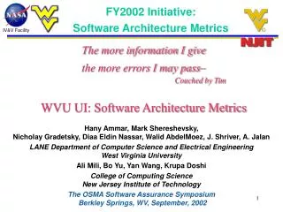 FY2002 Initiative: 		Software Architecture Metrics