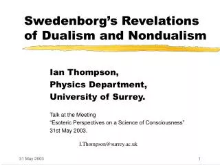 Swedenborg’s Revelations of Dualism and Nondualism