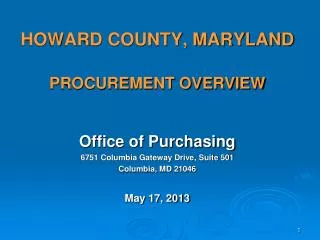 HOWARD COUNTY, MARYLAND PROCUREMENT OVERVIEW