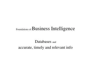 Foundations of Business Intelligence