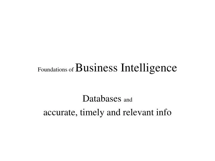 foundations of business intelligence