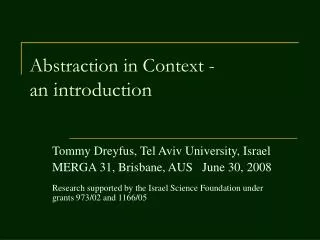 Abstraction in Context - an introduction