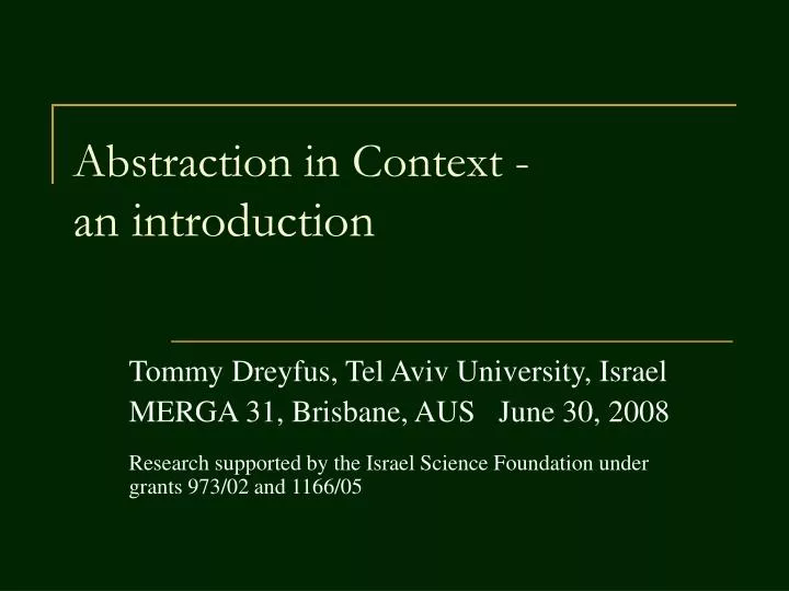 abstraction in context an introduction