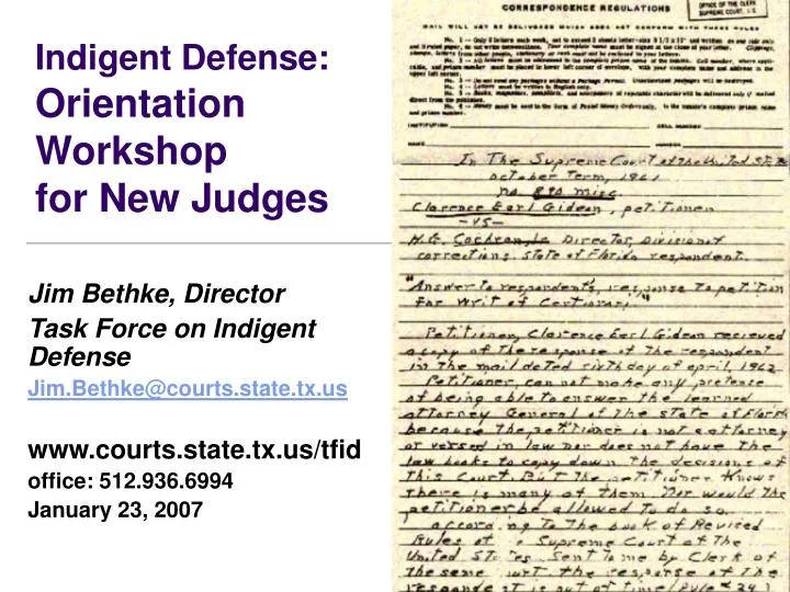 indigent defense orientation workshop for new judges