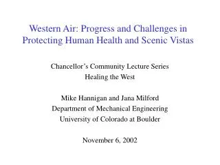 Western Air: Progress and Challenges in Protecting Human Health and Scenic Vistas