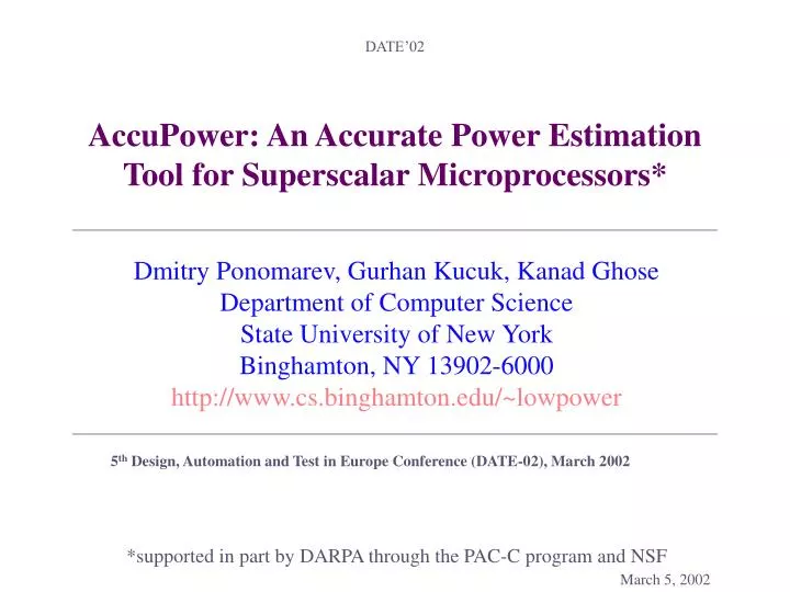 accupower an accurate power estimation tool for superscalar microprocessors