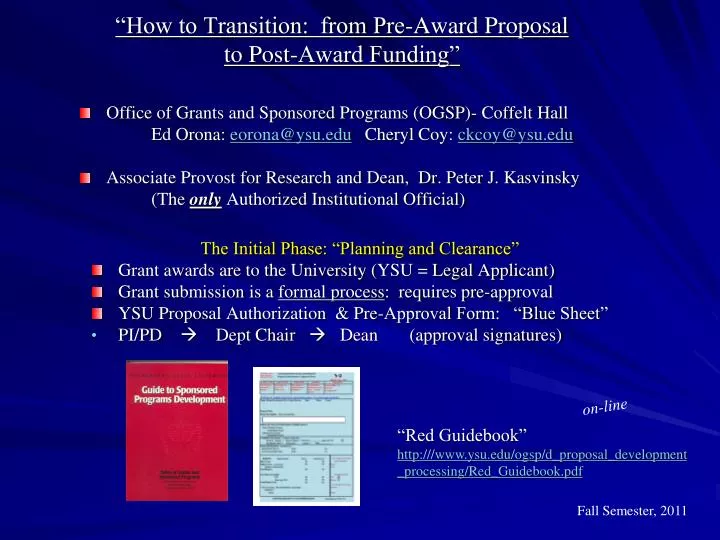 how to transition from pre award proposal to post award funding