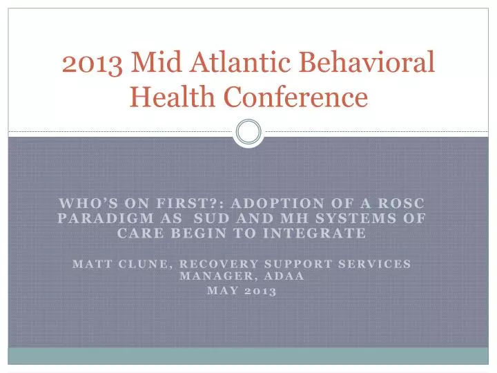 2013 mid atlantic behavioral health conference