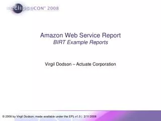 Amazon Web Service Report BIRT Example Reports