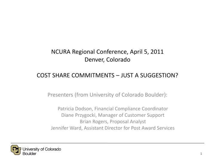 ncura regional conference april 5 2011 denver colorado cost share commitments just a suggestion