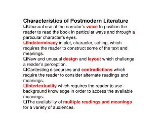 Characteristics of Postmodern Literature