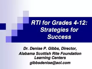 RTI for Grades 4-12: Strategies for Success
