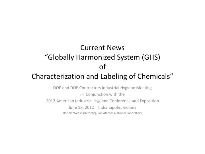 current news globally harmonized system ghs of characterization and labeling of chemicals