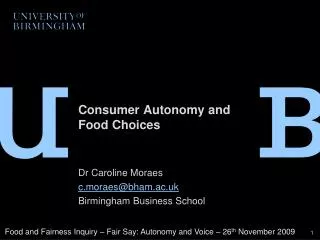 Consumer Autonomy and Food Choices