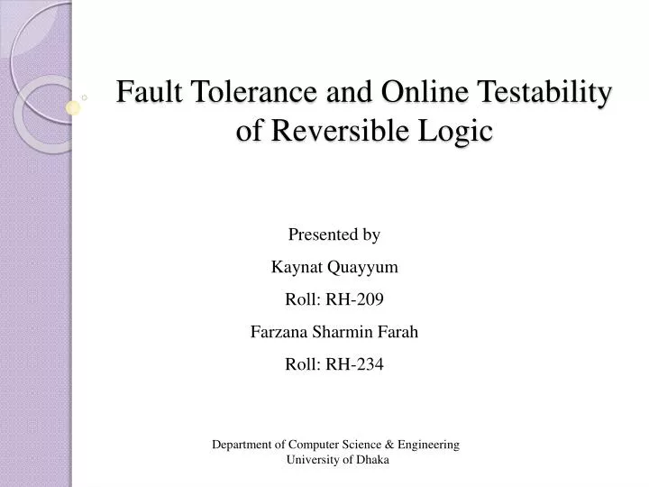 fault tolerance and online testability of reversible logic