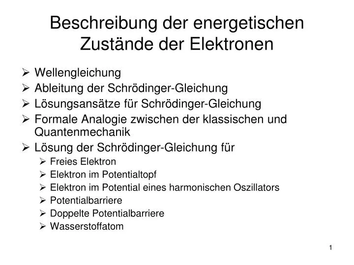 beschreibung der energetischen zust nde der elektronen