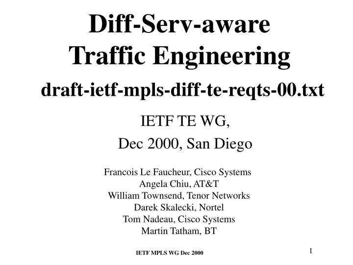 diff serv aware traffic engineering draft ietf mpls diff te reqts 00 txt