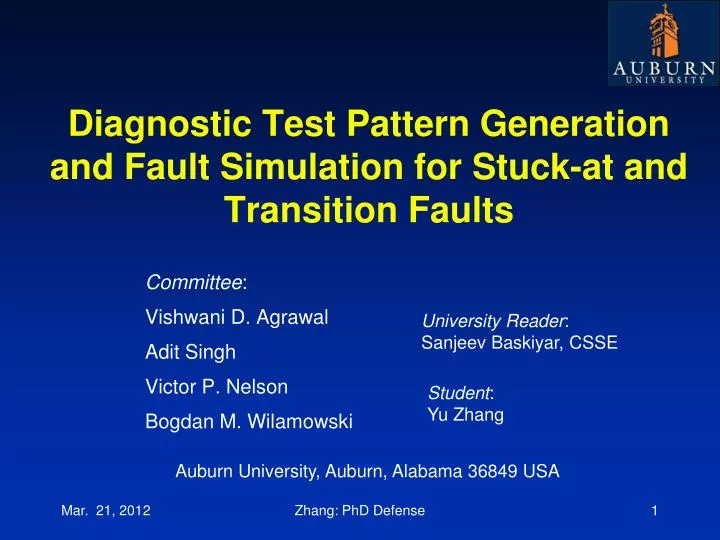 diagnostic test pattern generation and fault simulation for stuck at and transition faults