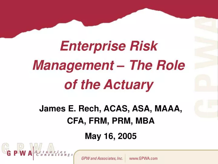 enterprise risk management the role of the actuary
