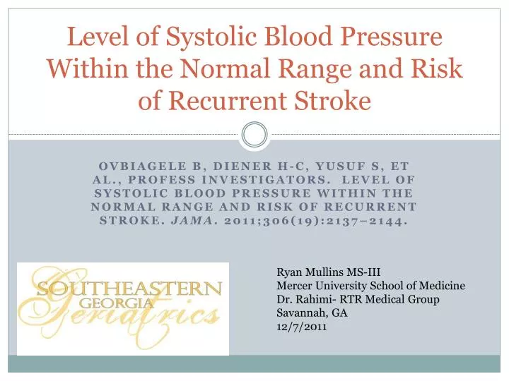 level of systolic blood pressure within the normal range and risk of recurrent stroke