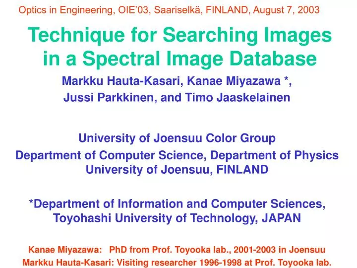 technique for searching images in a spectral image database