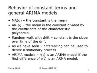 Behavior of constant terms and general ARIMA models