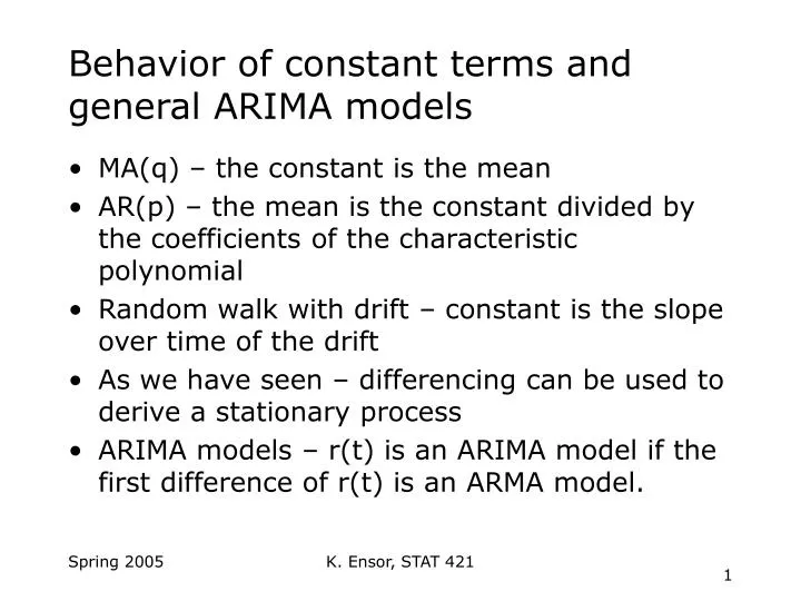 behavior of constant terms and general arima models
