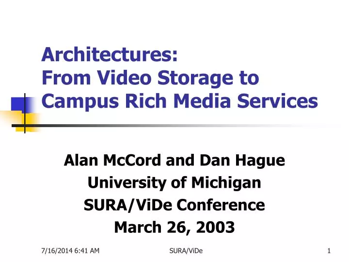 architectures from video storage to campus rich media services