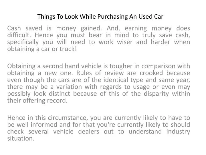 things to look while purchasing an used car