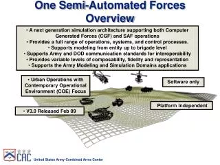 One Semi-Automated Forces Overview