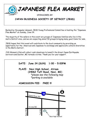 JAPANESE FLEA MARKET SPONSORED BY JAPAN BUSINESS SOCIETY OF DETROIT (JBSD)