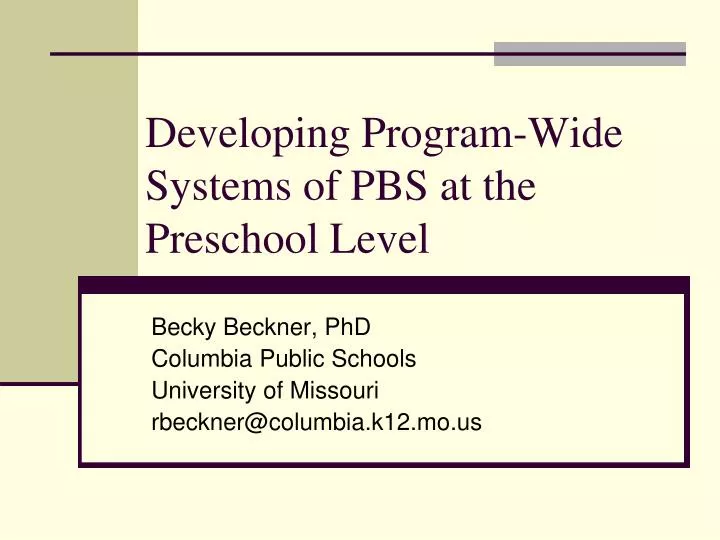 developing program wide systems of pbs at the preschool level