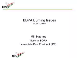 BDPA Burning Issues as of 1/29/05