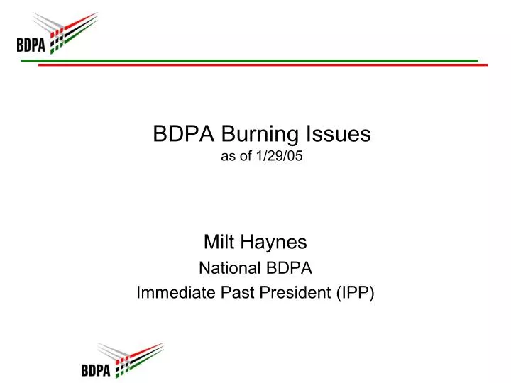 bdpa burning issues as of 1 29 05