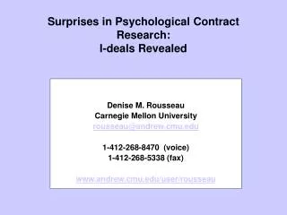 Surprises in Psychological Contract Research: I-deals Revealed