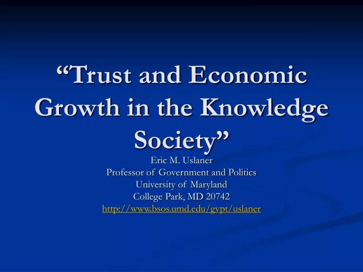 trust and economic growth in the knowledge society