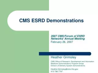 CMS ESRD Demonstrations