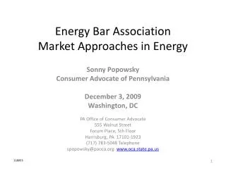 Energy Bar Association Market Approaches in Energy