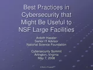 Best Practices in Cybersecurity that Might Be Useful to NSF Large Facilities
