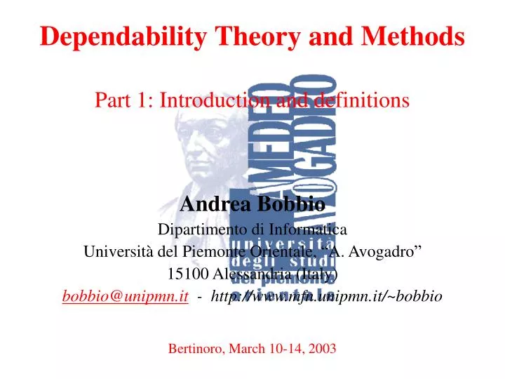 dependability theory and methods part 1 introduction and definitions