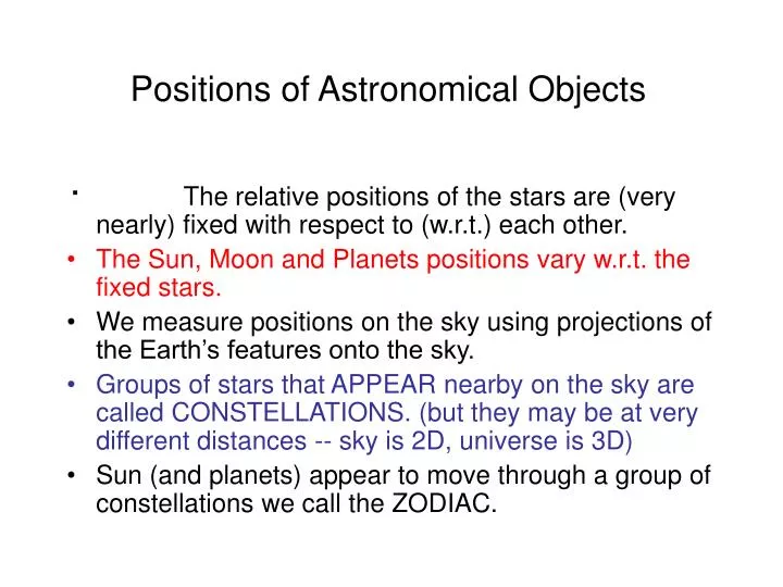 positions of astronomical objects