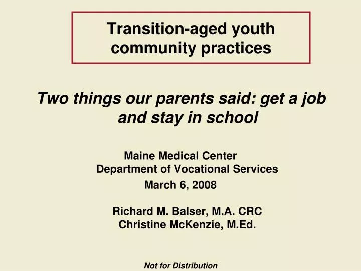 transition aged youth community practices