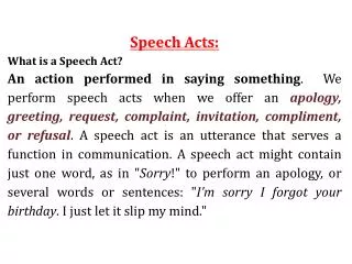 Speech Acts: What is a Speech Act?