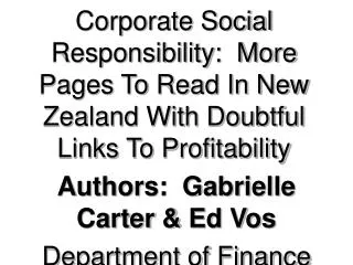 Authors: Gabrielle Carter &amp; Ed Vos Department of Finance Waikato Management School