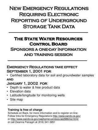 The State Water Resources Control Board Sponsors a one-day Information and training session