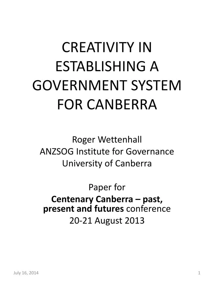 creativity in establishing a government system for canberra
