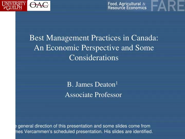 best management practices in canada an economic perspective and some considerations