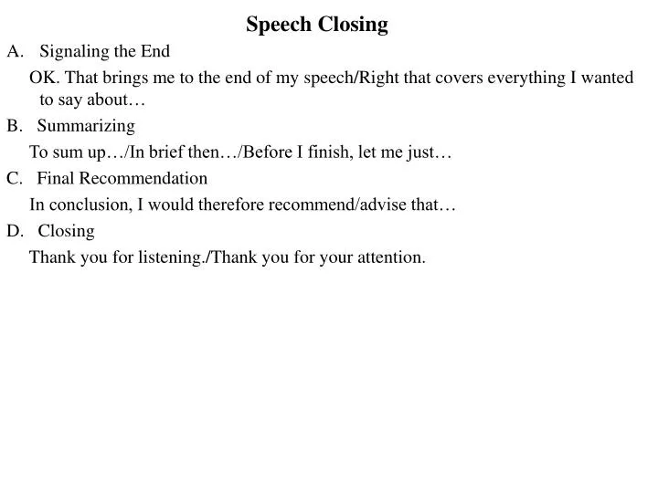 how to end a presentation speech