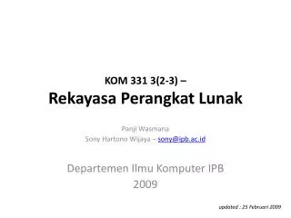 KOM 331 3(2-3) – Rekayasa Perangkat Lunak