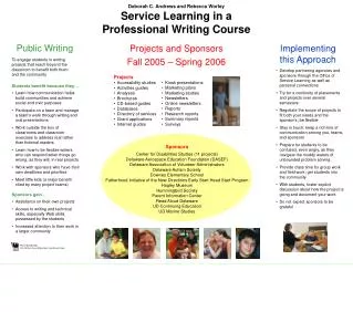 Deborah C. Andrews and Rebecca Worley Service Learning in a Professional Writing Course